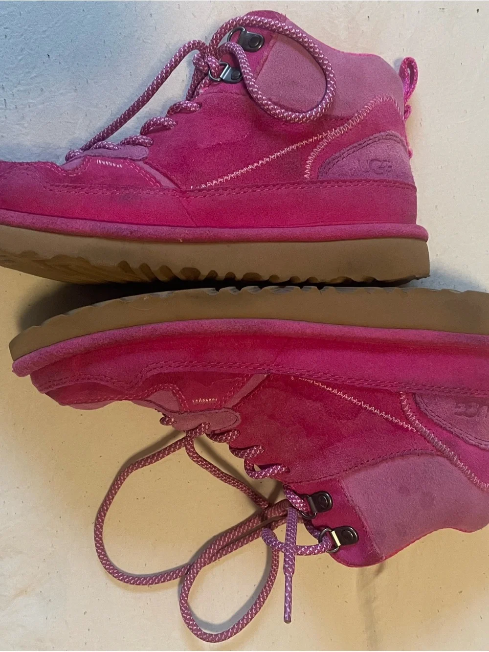 UGG Kids Pink Suede Lace-Up Boots